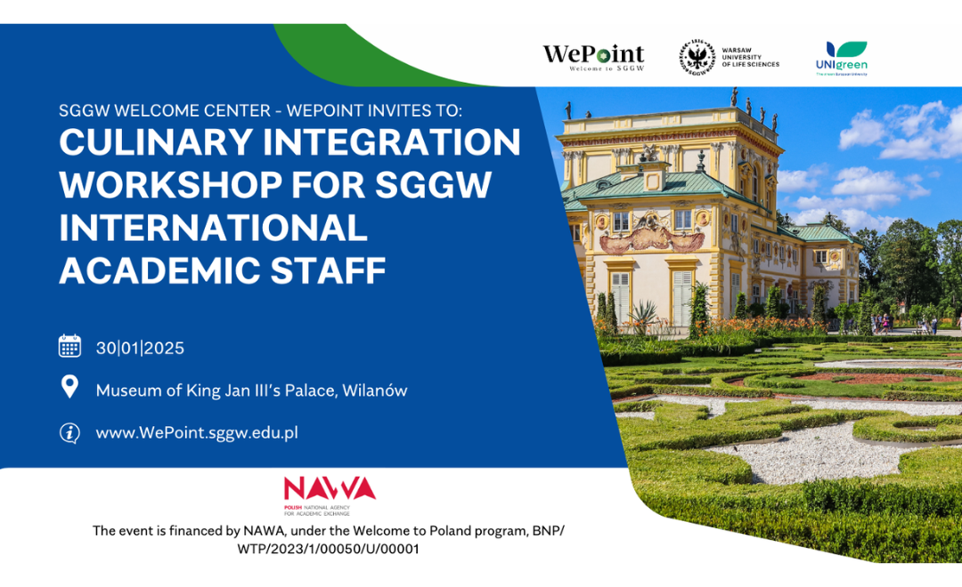 Invitation to the Integration Culinary Workshop for SGGW International Academic Staff (Background image: Wilanów Palace)