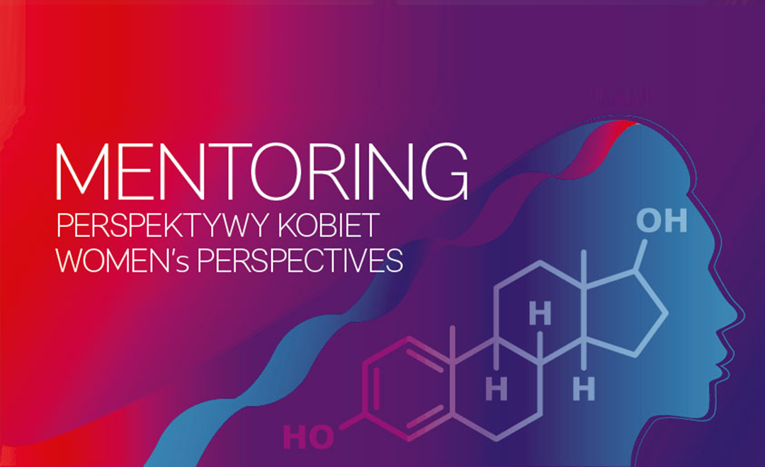 Sylwetka kobiety na kolorowym tle. Napis Mentornig perspektywy kobiet