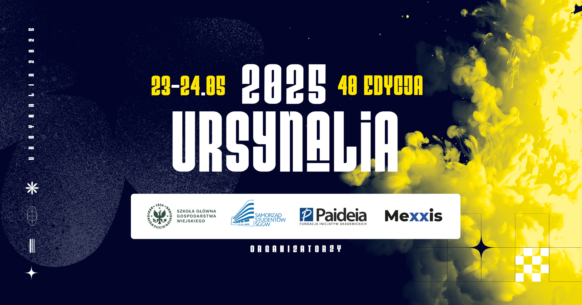 Napis Ursynalia 2025 na grantowym tle